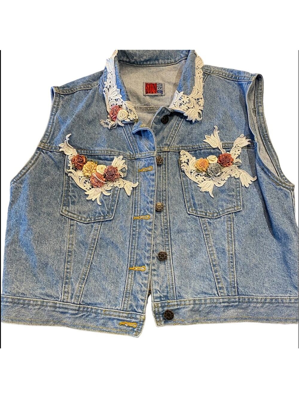 Vintage Sunbelt Denim Victorian Style Vest Womens Large - Lace and Roses